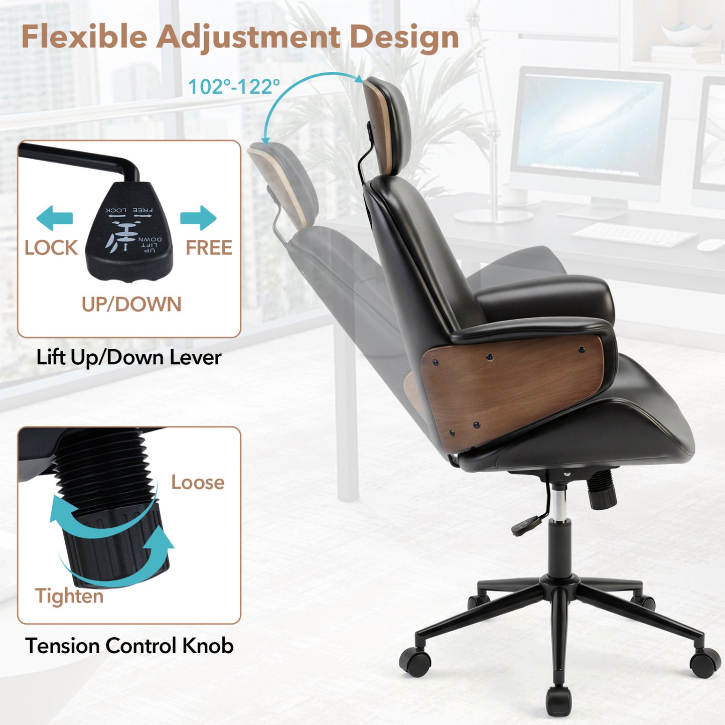 Ergonomic Office Chair with Adjustable Headrest and Lumbar Support
