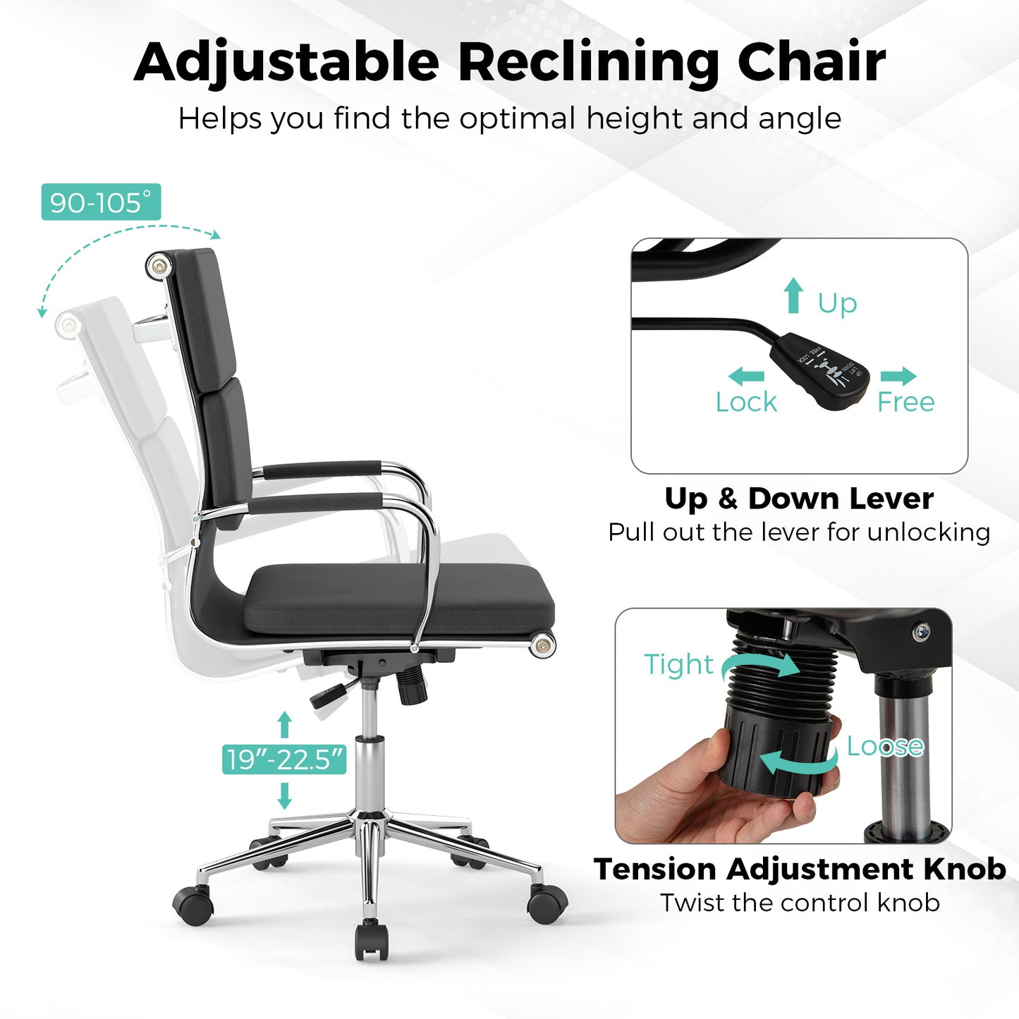 Ergonomic Office Chair with Rocking Backrest and Adjustable Height
