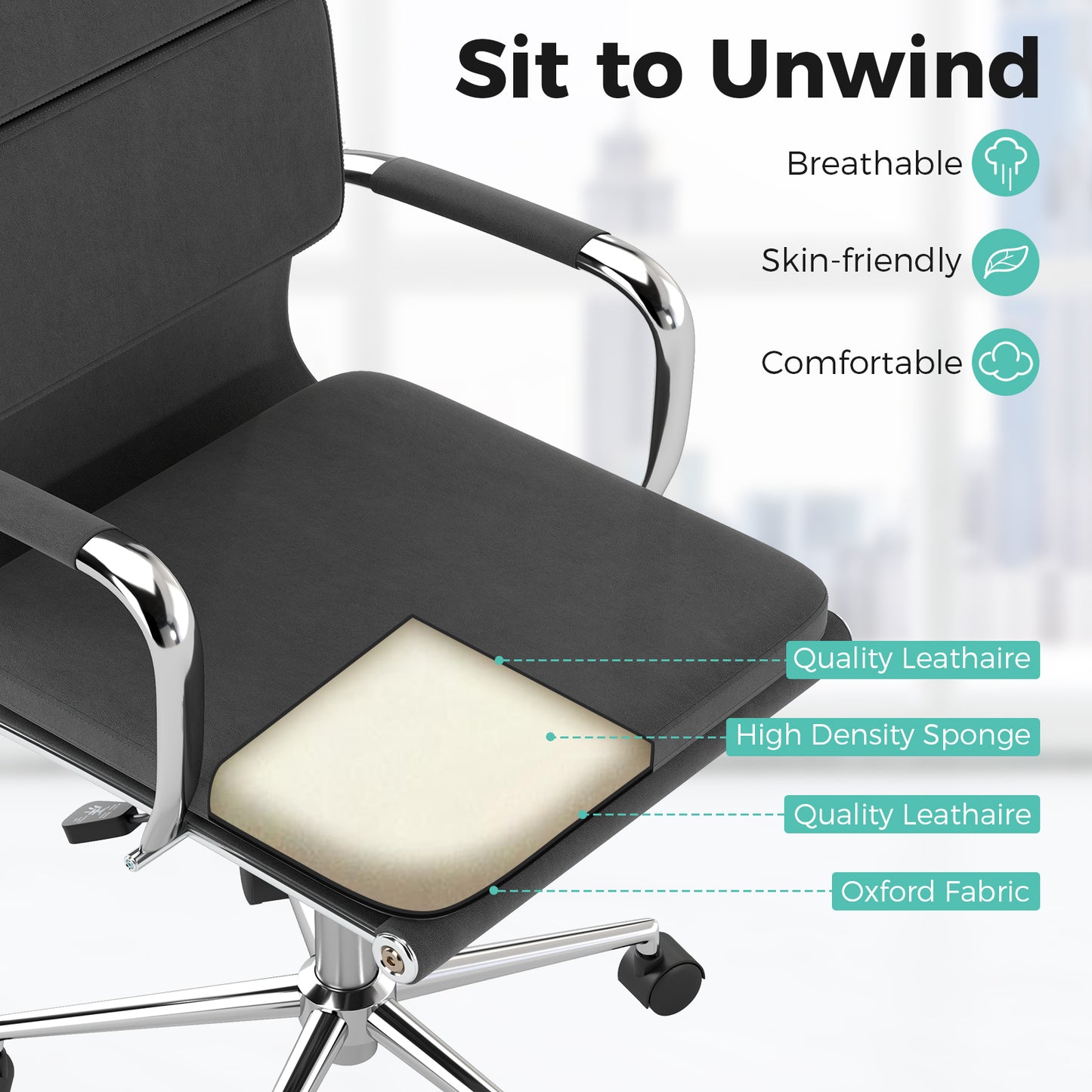 Ergonomic Office Chair with Rocking Backrest and Adjustable Height
