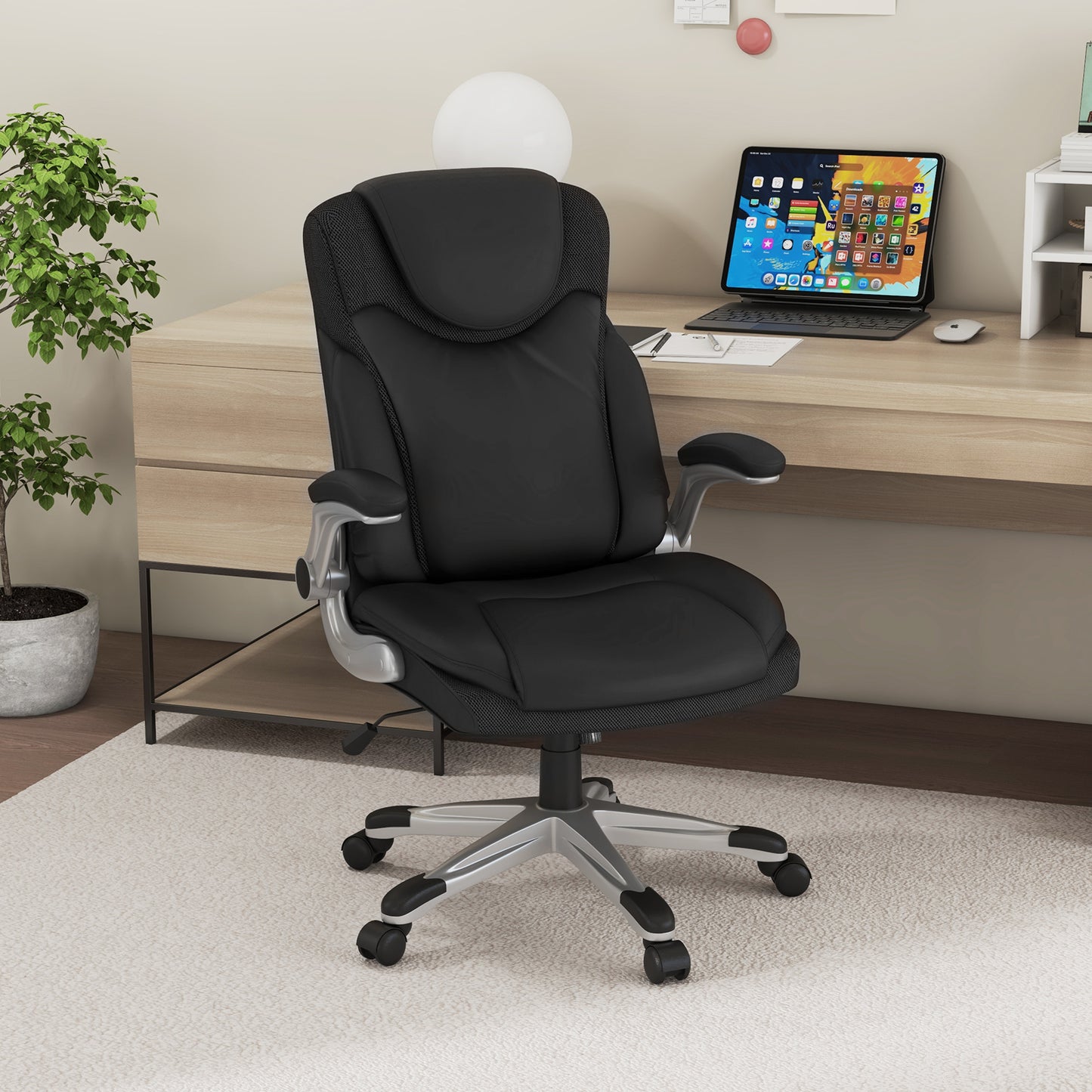 Executive Office Chair with Flip-Up Armrests & Rocking Function