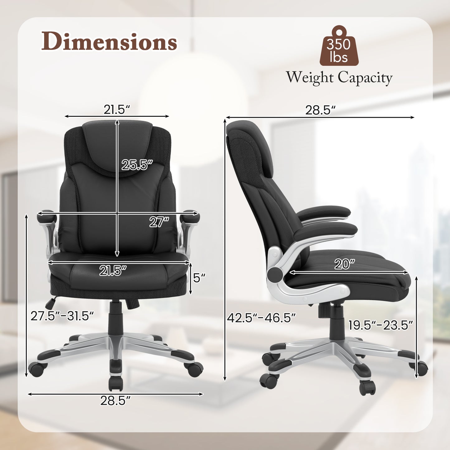 Executive Office Chair with Flip-Up Armrests & Rocking Function