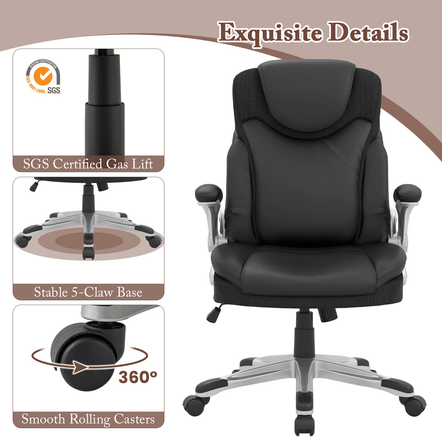 Executive Office Chair with Flip-Up Armrests & Rocking Function