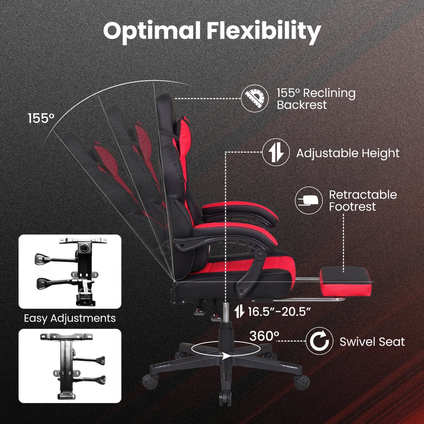 Ergonomic Gaming Chair with Footrest and 155° Recline