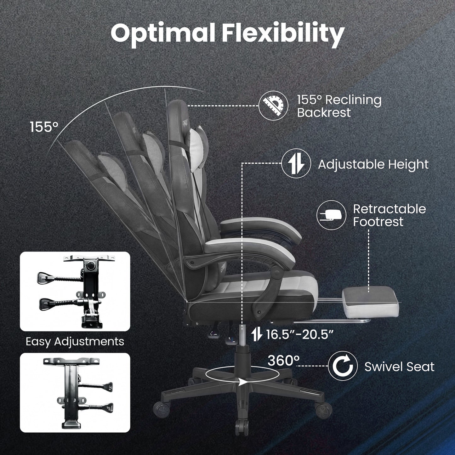 Ergonomic Gaming Chair with Footrest and 155° Recline
