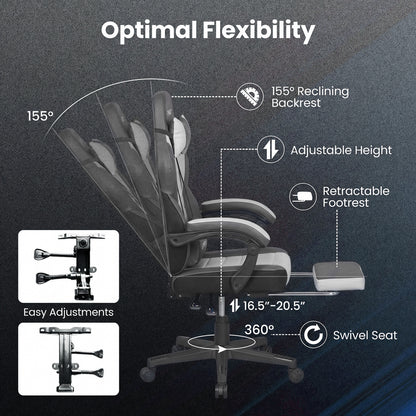 Ergonomic Gaming Chair with Footrest and 155° Recline