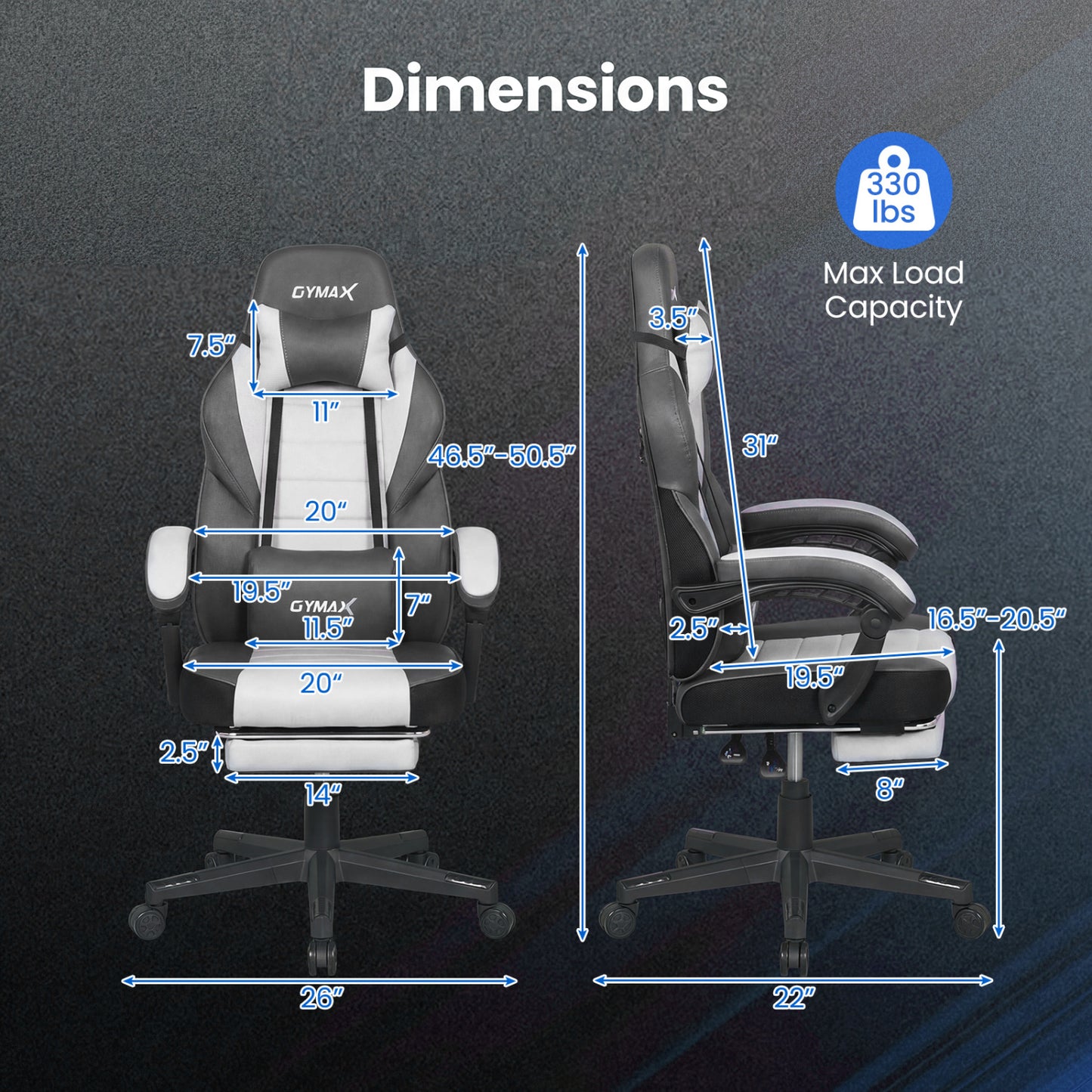 Ergonomic Gaming Chair with Footrest and 155° Recline