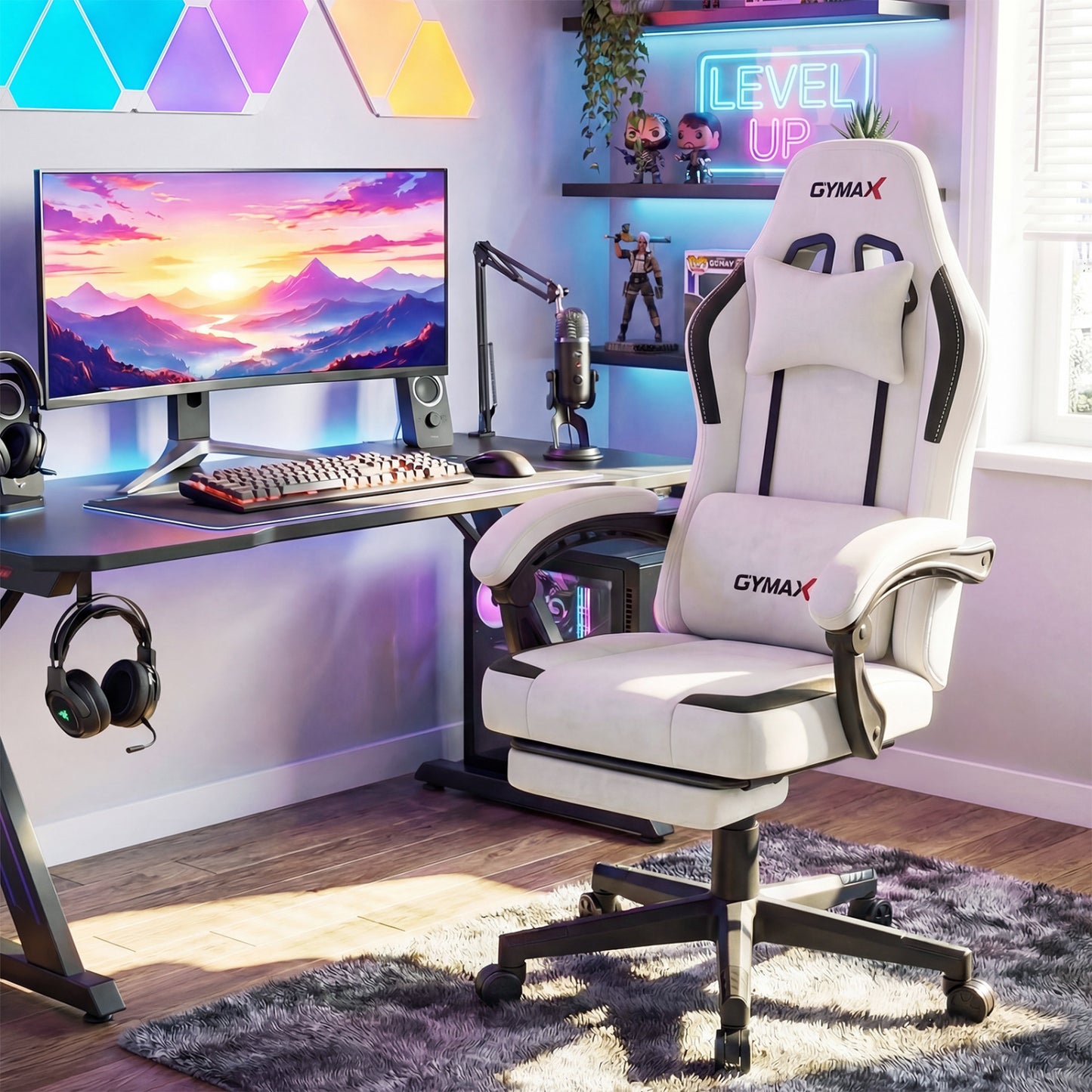 Ergonomic Gaming Chair with Retractable Footrest