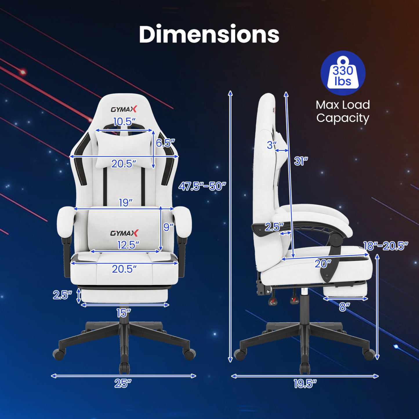 Ergonomic Gaming Chair with Retractable Footrest