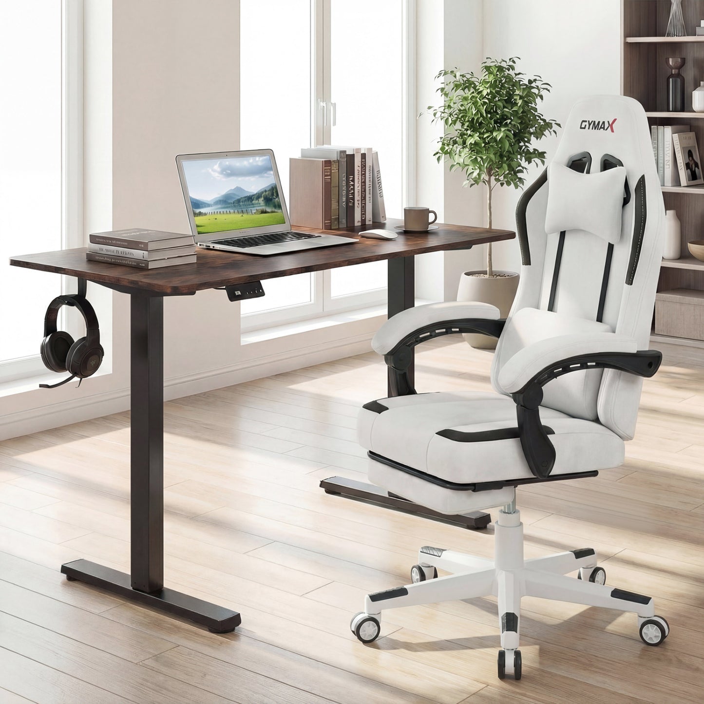 Ergonomic Gaming Chair with Retractable Footrest