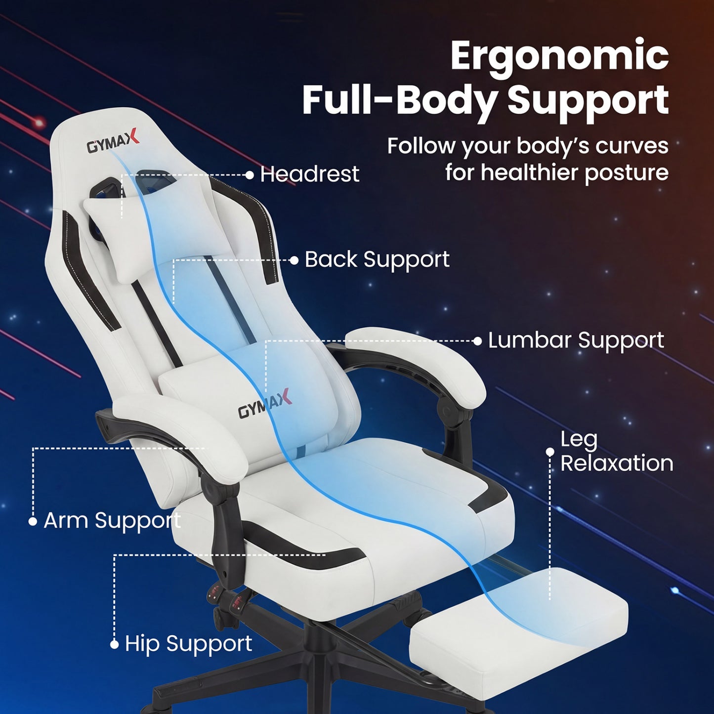 Ergonomic Gaming Chair with Retractable Footrest