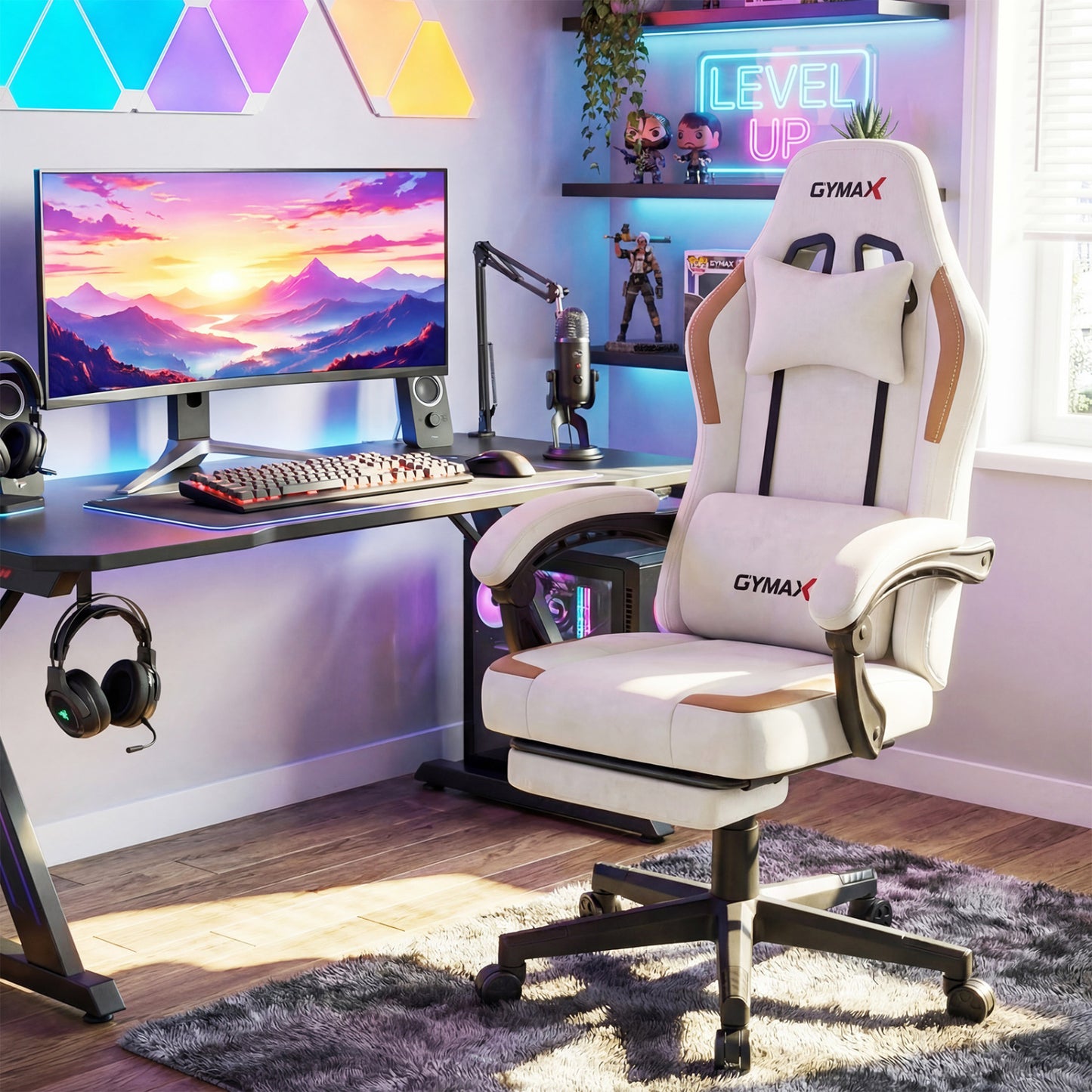 Ergonomic Gaming Chair with Retractable Footrest
