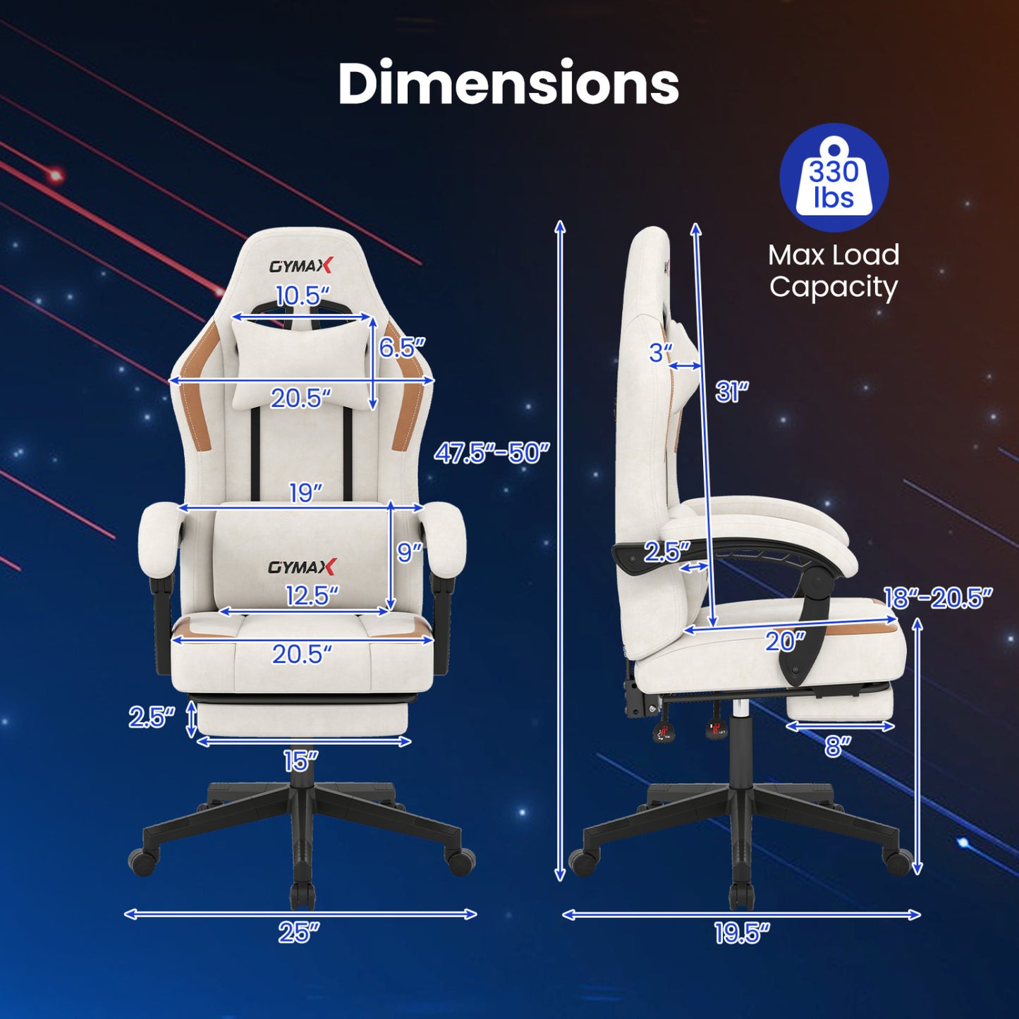Ergonomic Gaming Chair with Retractable Footrest