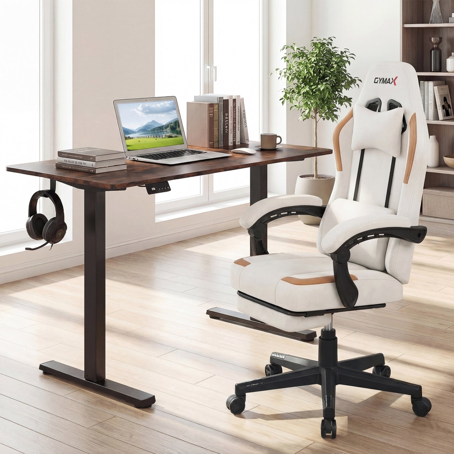 Ergonomic Gaming Chair with Retractable Footrest