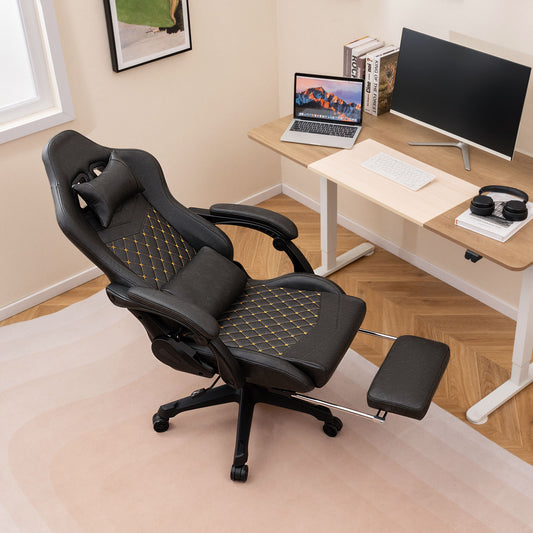 Gaming Chair with Footrest, Headrest & Lumbar Support - Black