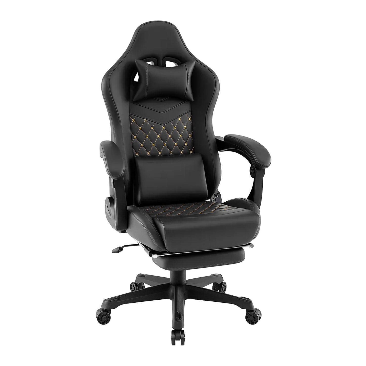 Gaming Chair with Footrest, Headrest & Lumbar Support - Black