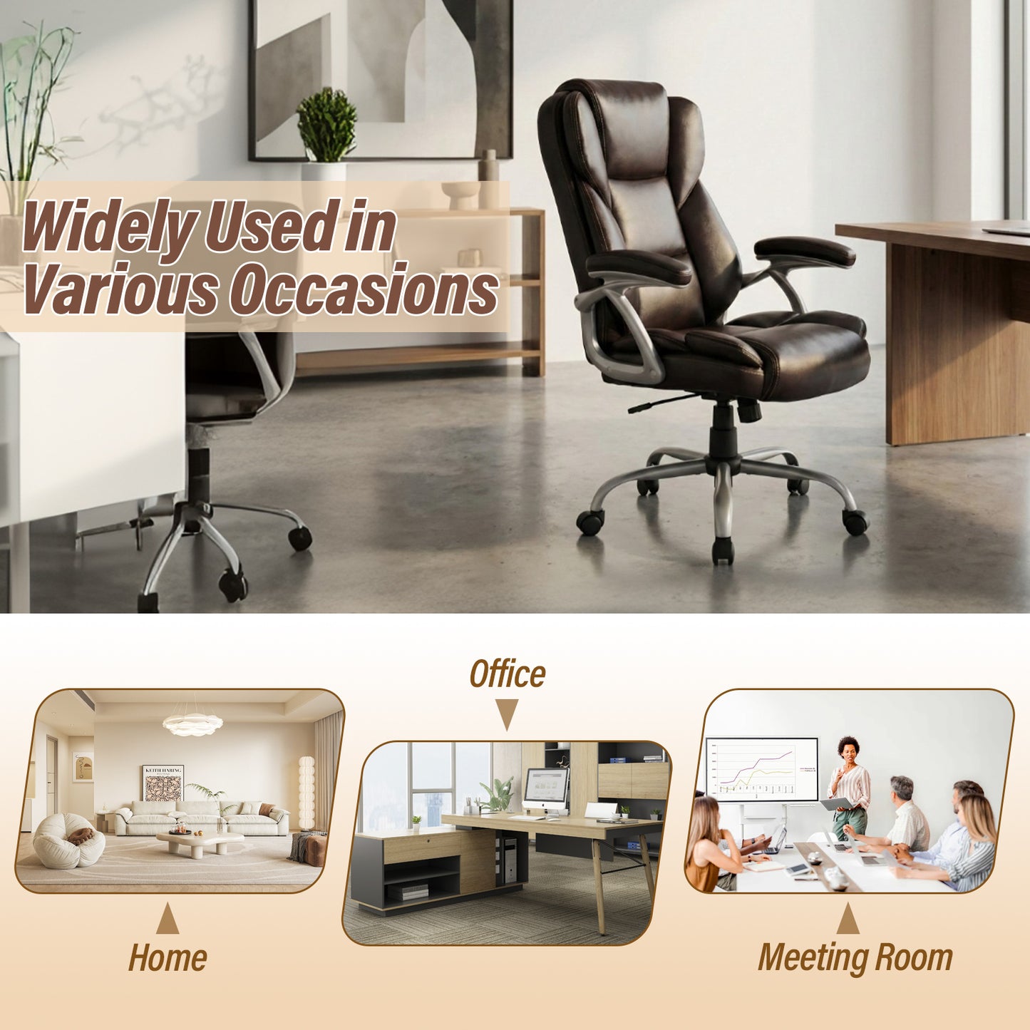 Executive Office Chair with Padded Armrests - Ergonomic