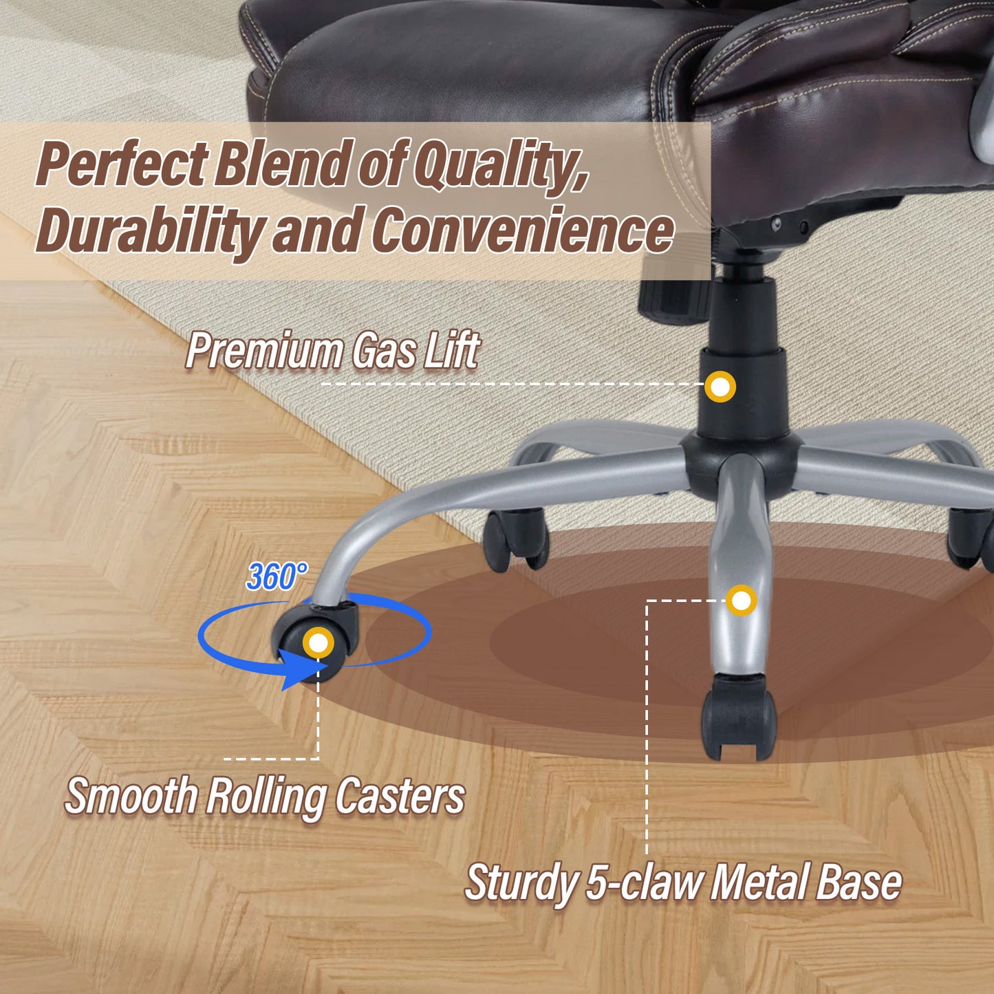Executive Office Chair with Padded Armrests - Ergonomic