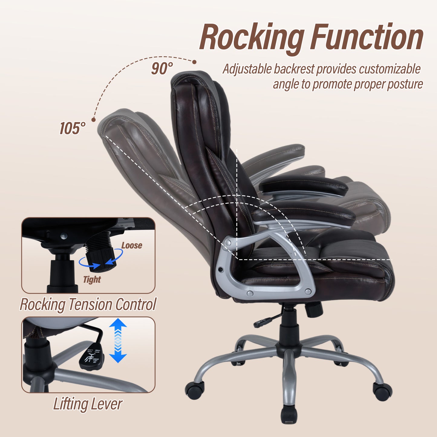 Executive Office Chair with Padded Armrests - Ergonomic