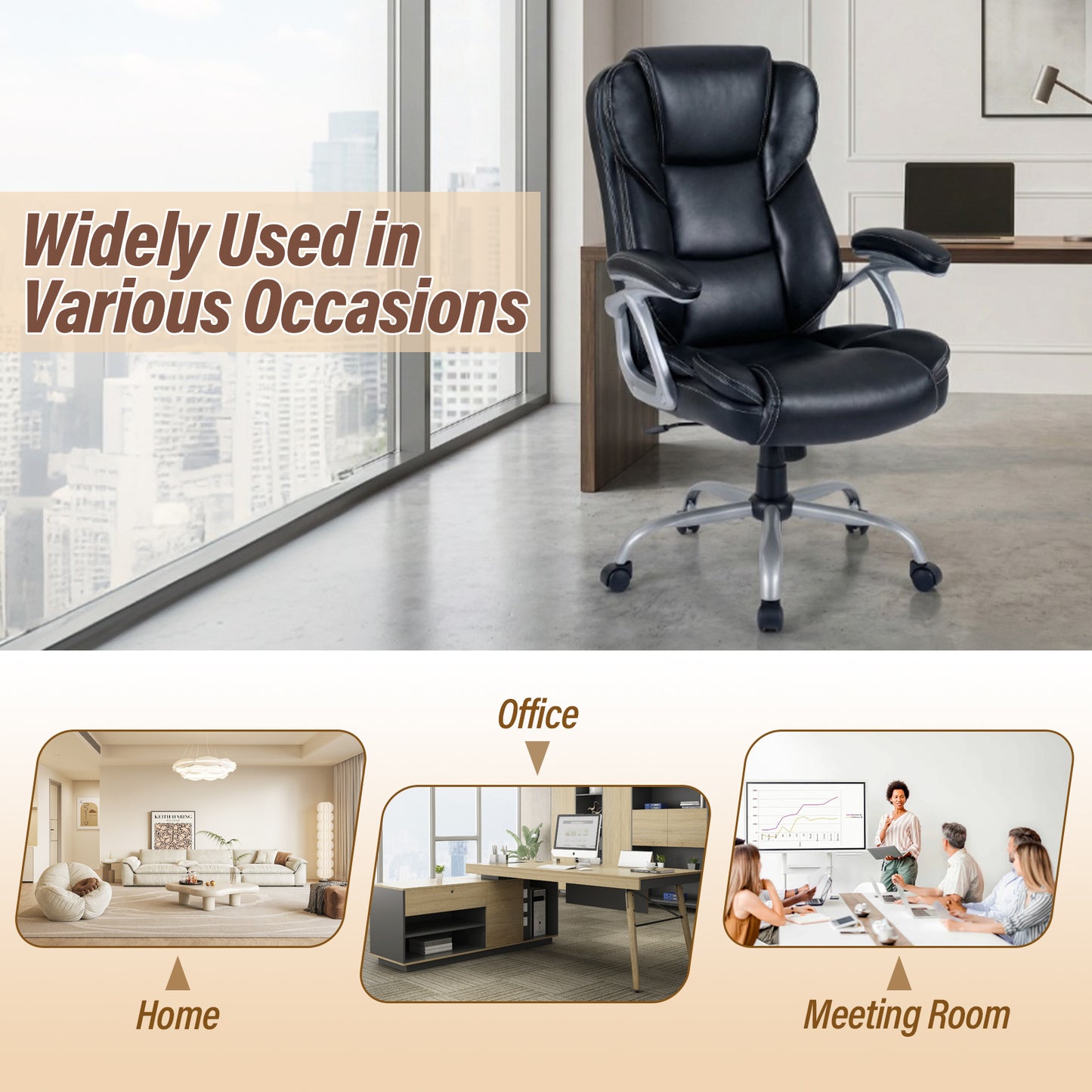 Executive Office Chair with Padded Armrests - Ergonomic