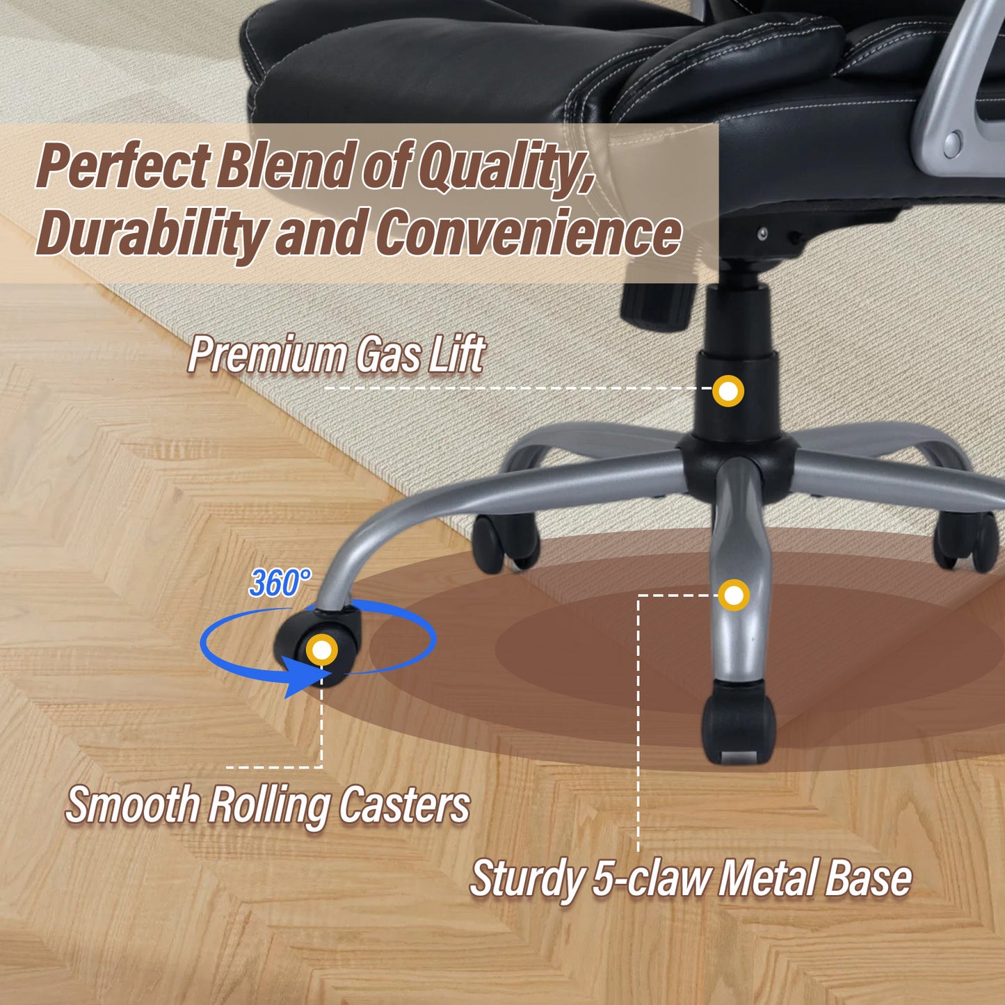 Executive Office Chair with Padded Armrests - Ergonomic