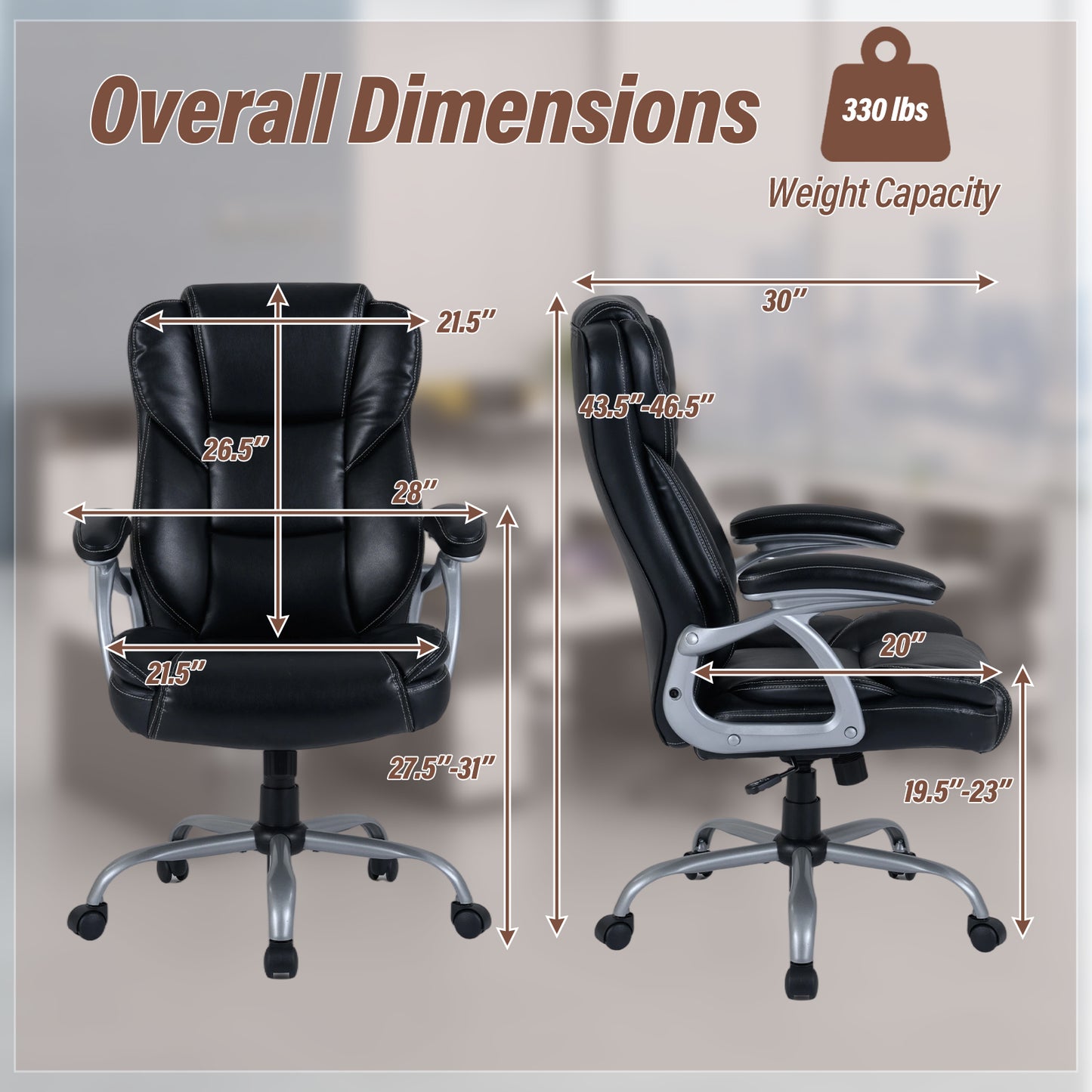 Executive Office Chair with Padded Armrests - Ergonomic