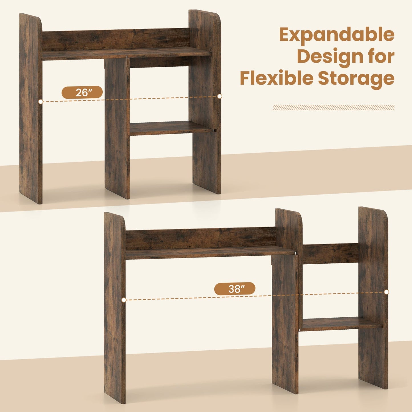 Expandable Desktop Bookshelf with Open Storage Cubes