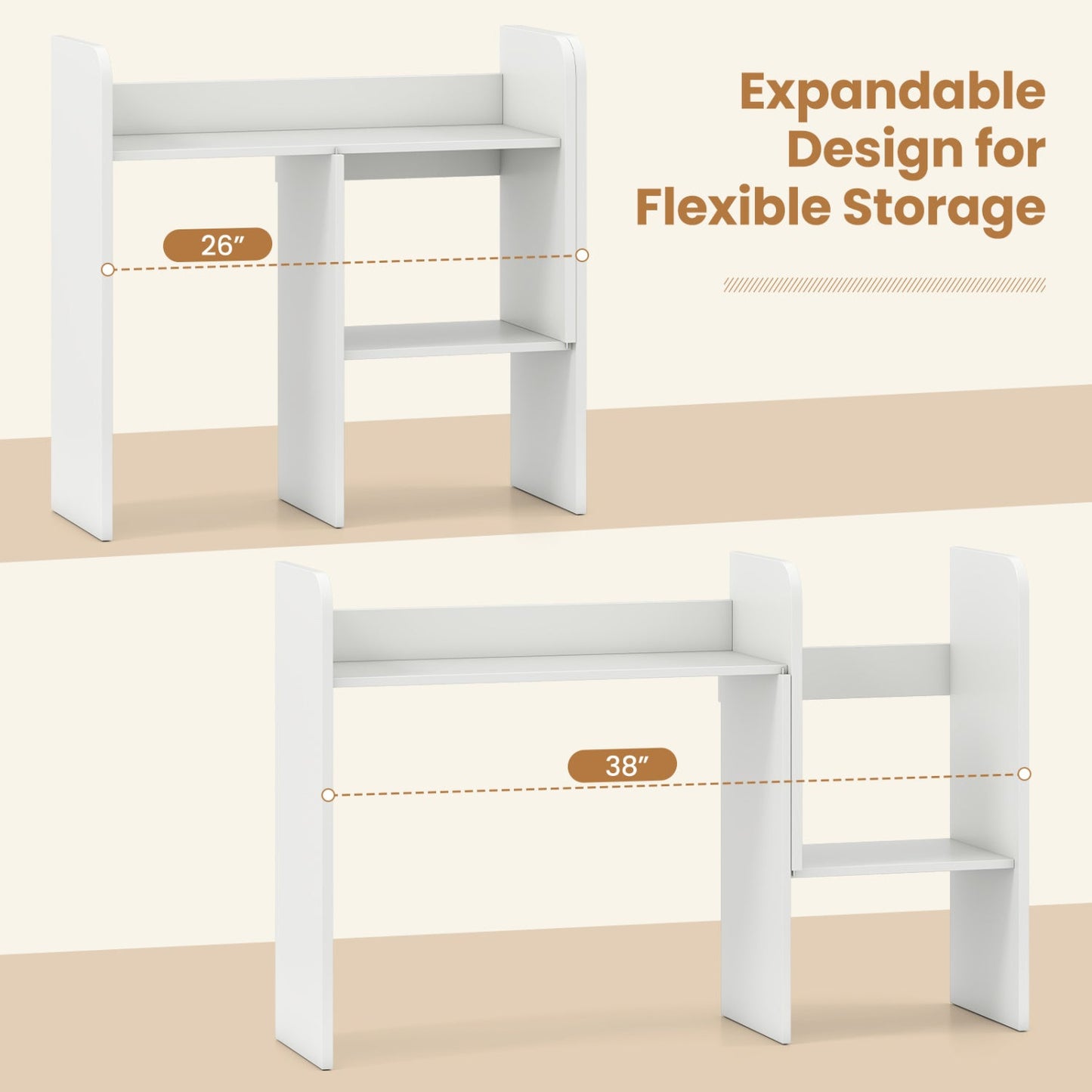 Expandable Desktop Bookshelf with Open Storage Cubes