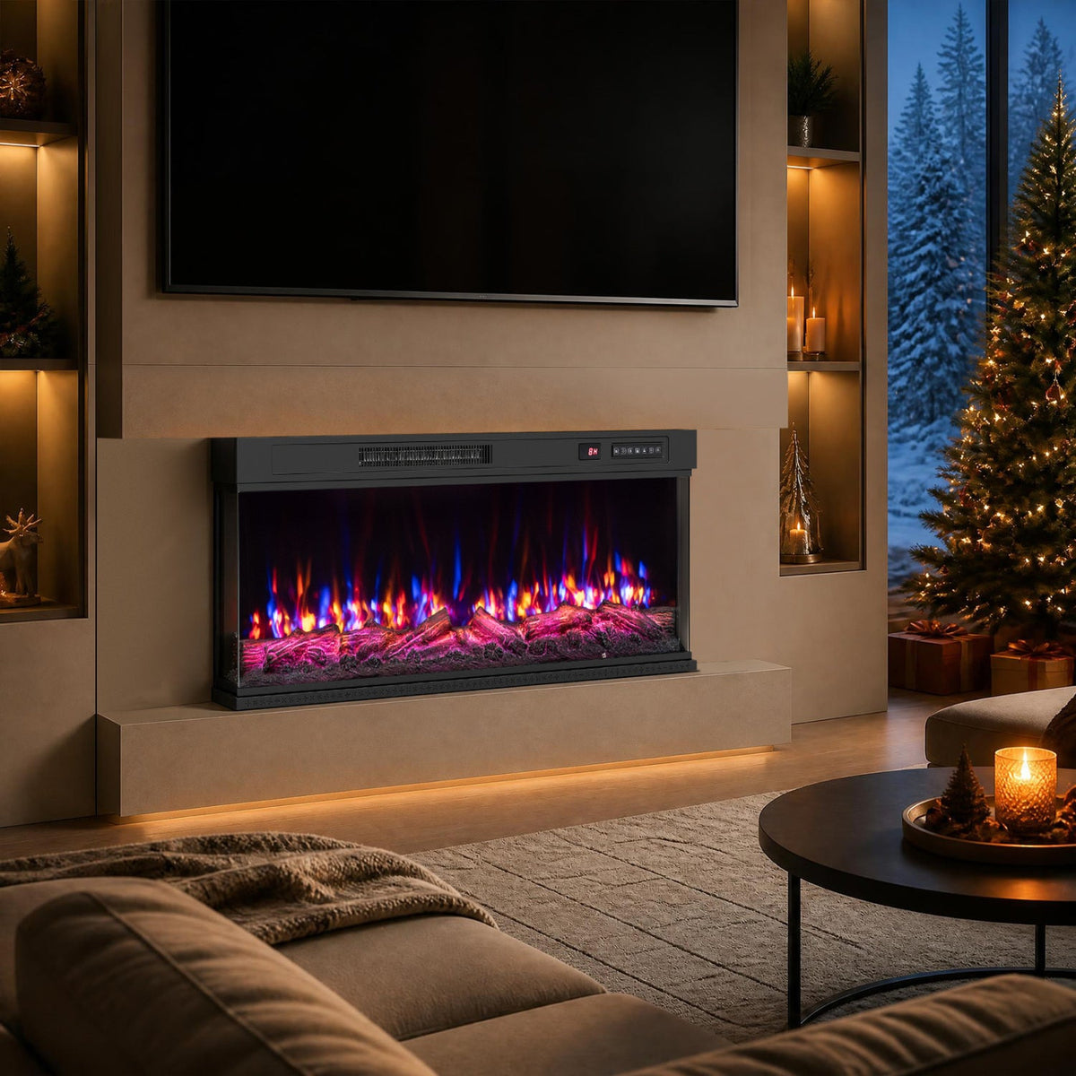 Electric Fireplace Insert 3-Sided with 12 Flame Colors