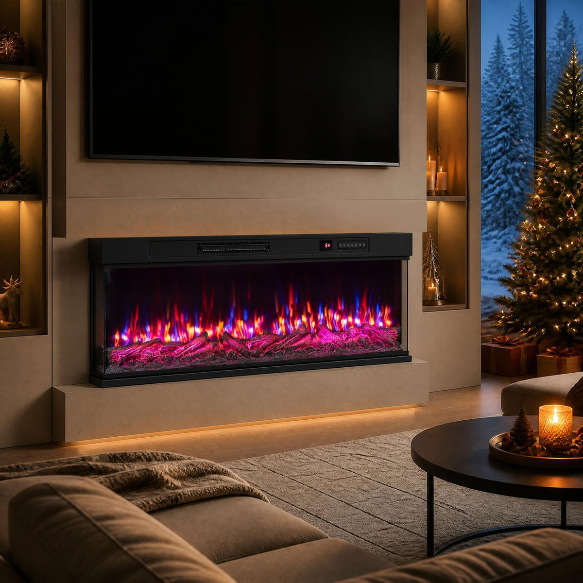 Electric Fireplace Insert 3-Sided with 12 Flame Colors