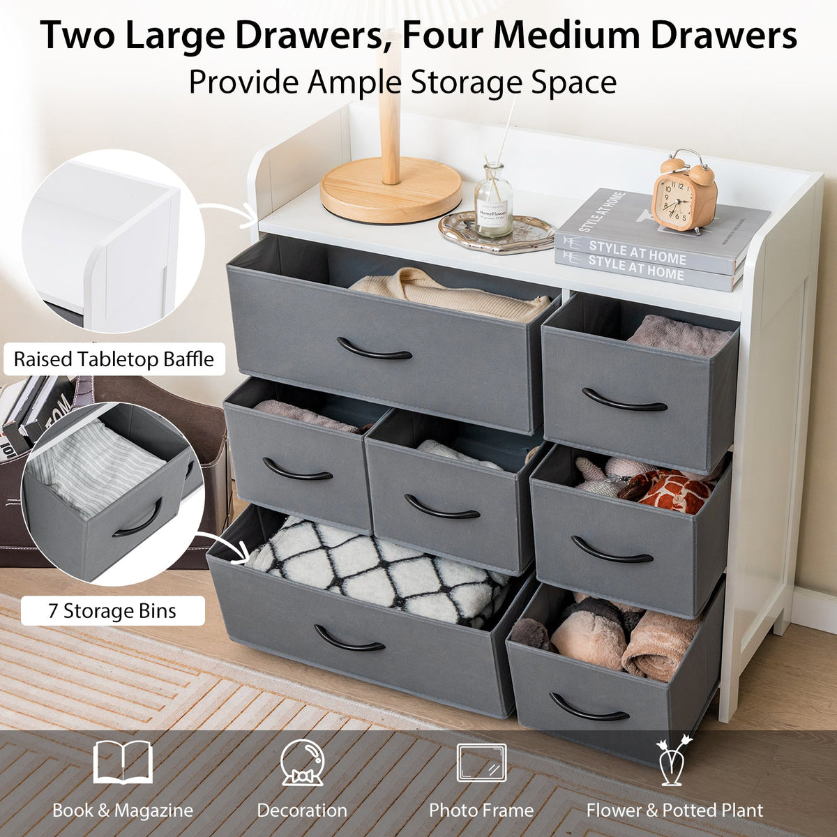 Fabric Dresser with 7 Drawers for Bedroom-White
