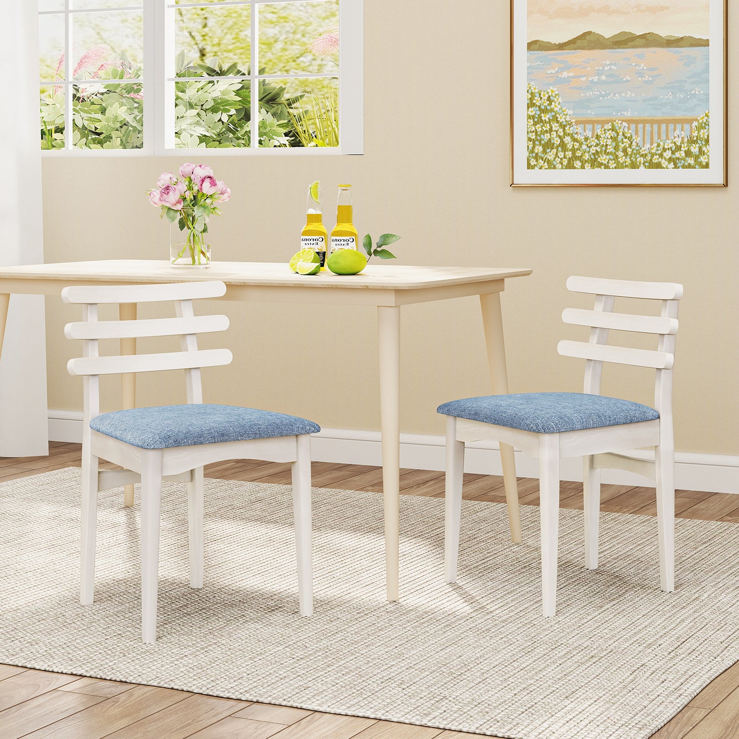 Padded Dining Chair with Rubber Wood Frame