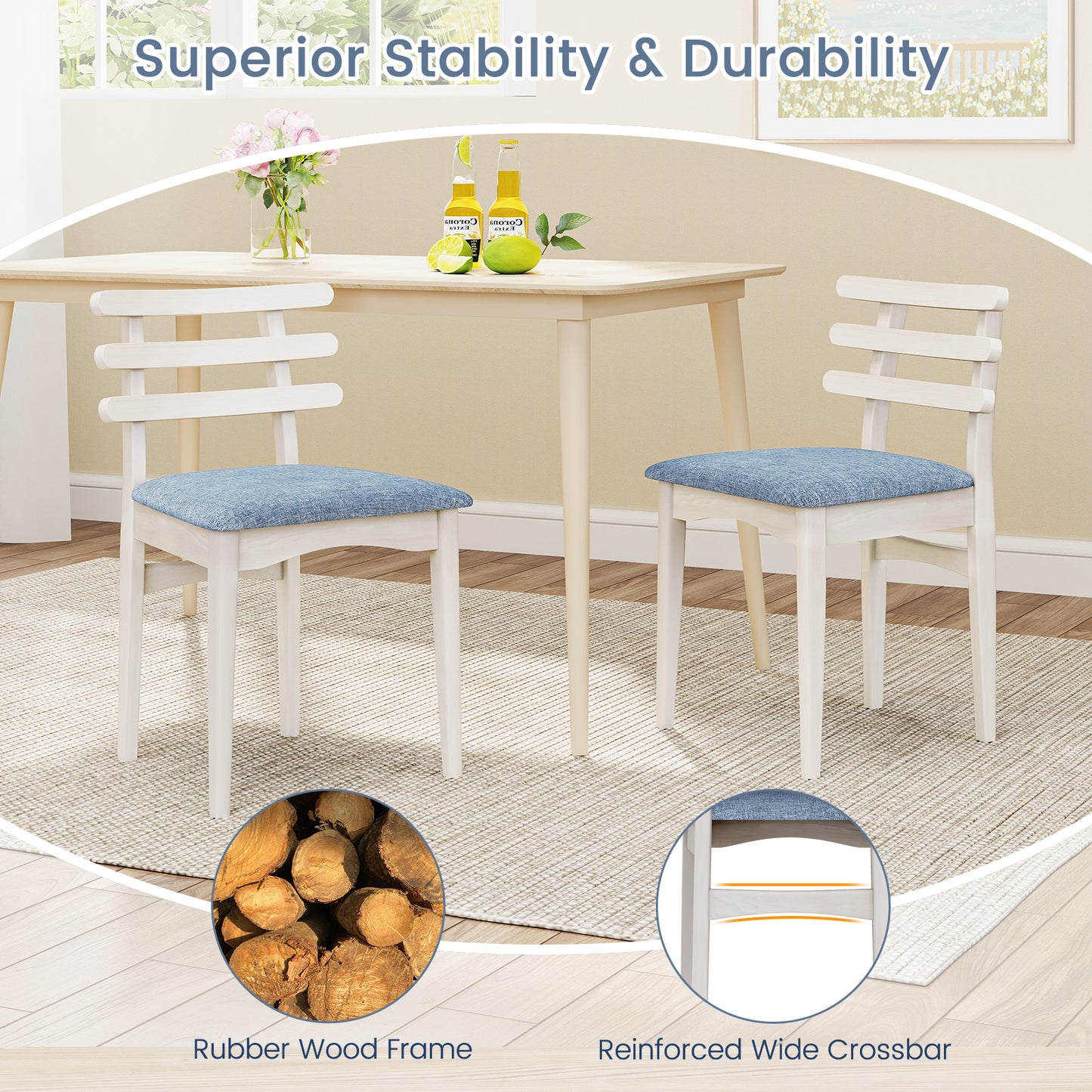 Padded Dining Chair with Rubber Wood Frame