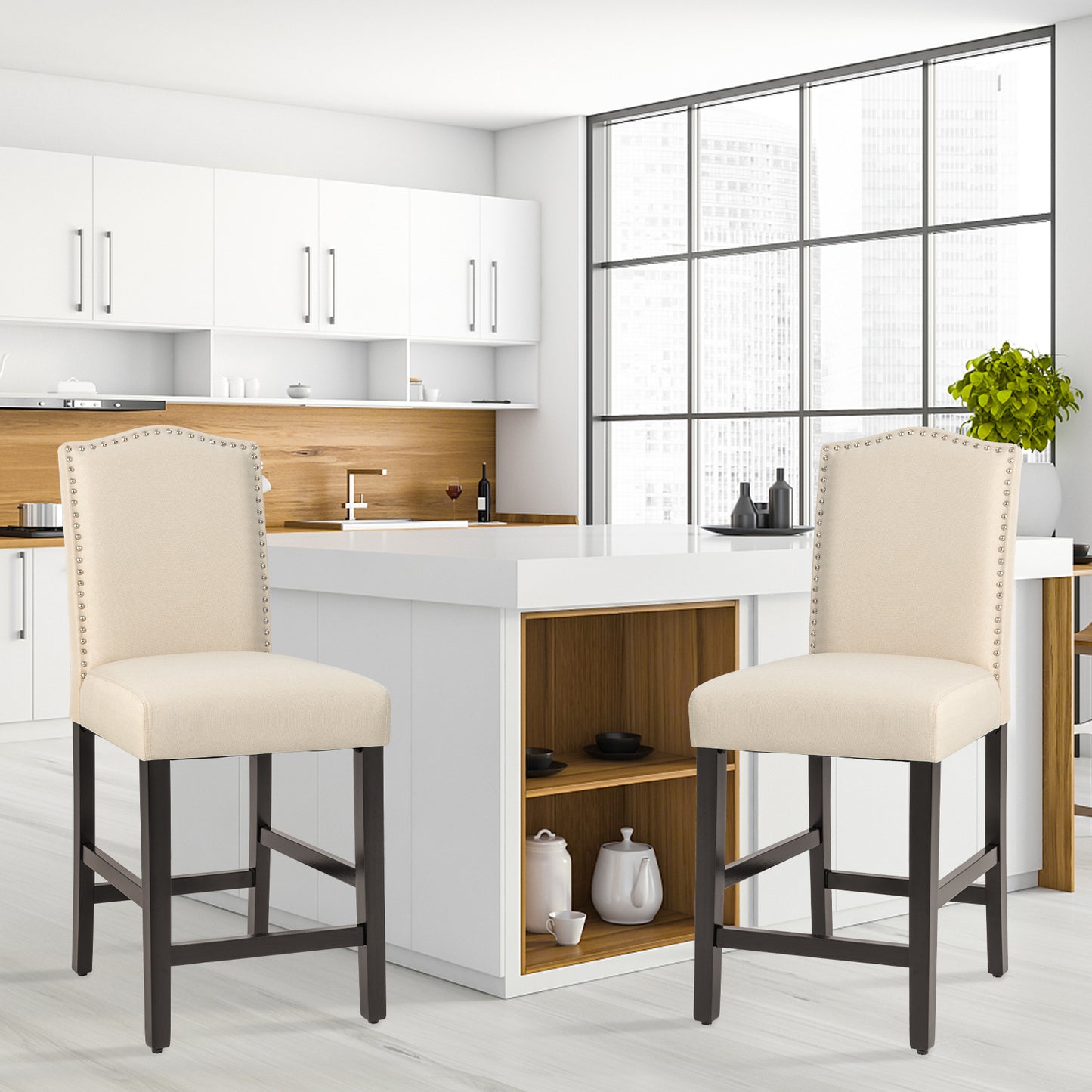 Counter Height Dining Chairs Set of 2 with Nailhead Trim