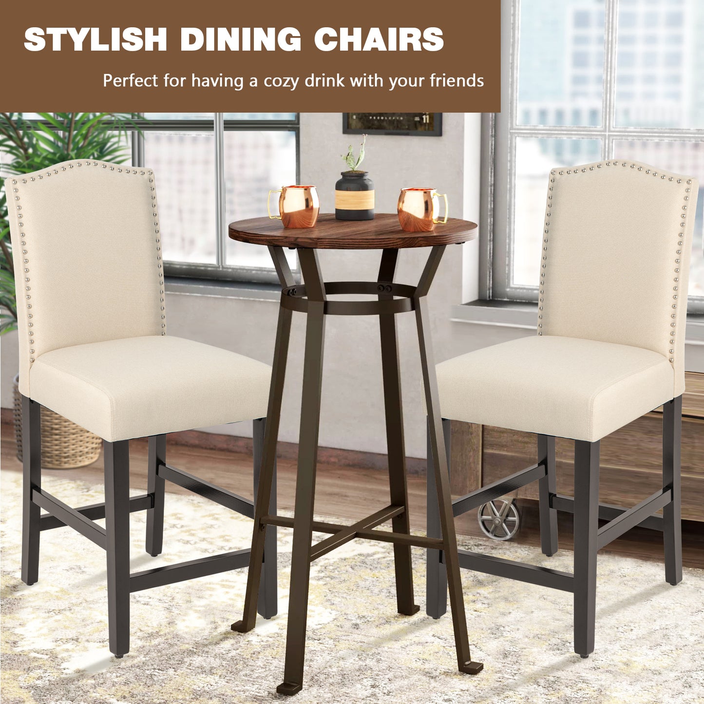 Counter Height Dining Chairs Set of 2 with Nailhead Trim