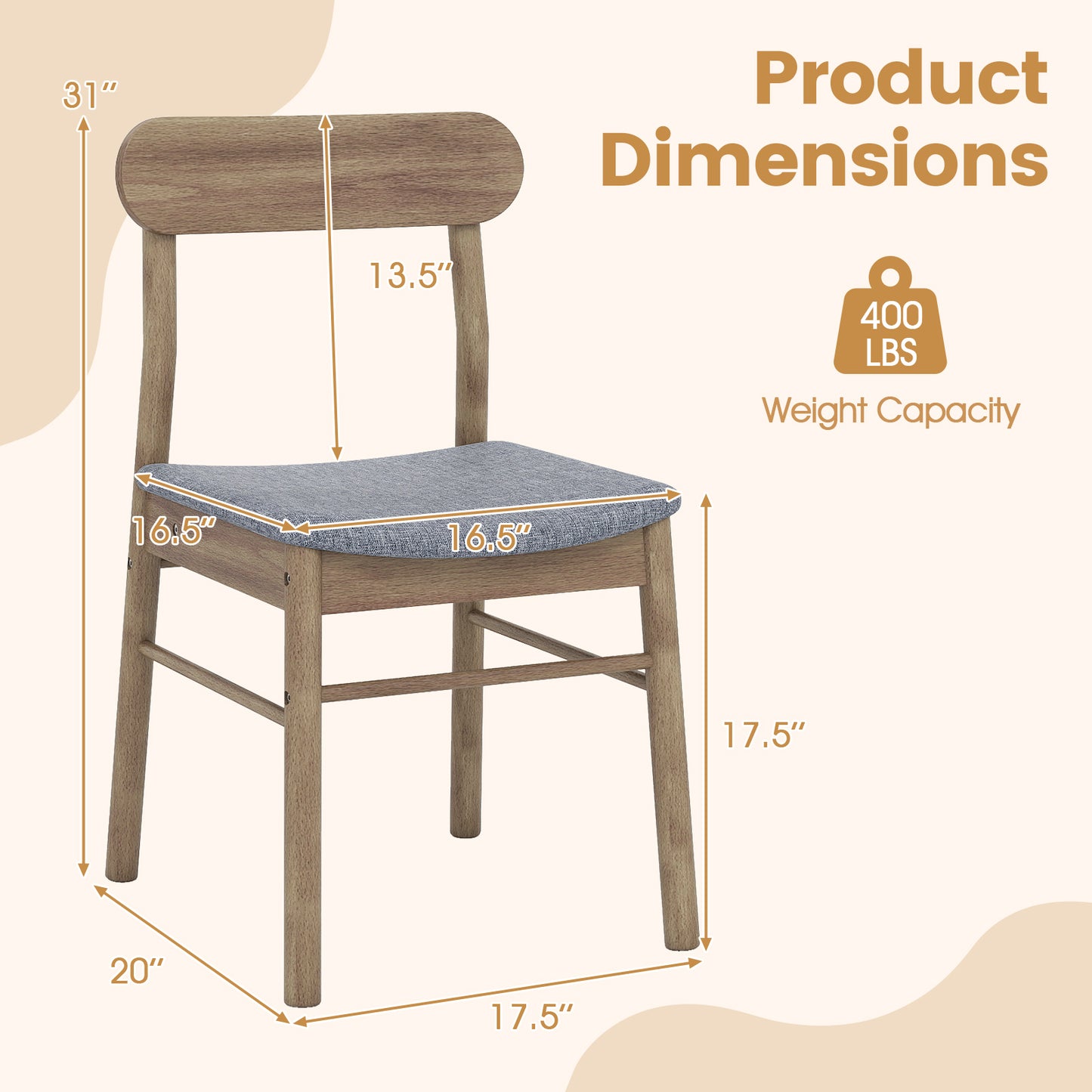 Upholstered Dining Chairs Set of 2 with Rubber Wood Frame