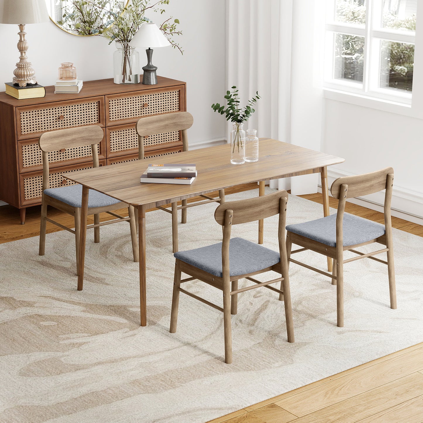 Upholstered Dining Chairs Set of 2 with Rubber Wood Frame