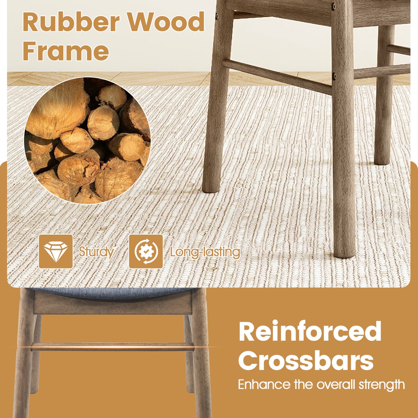Upholstered Dining Chairs Set of 2 with Rubber Wood Frame