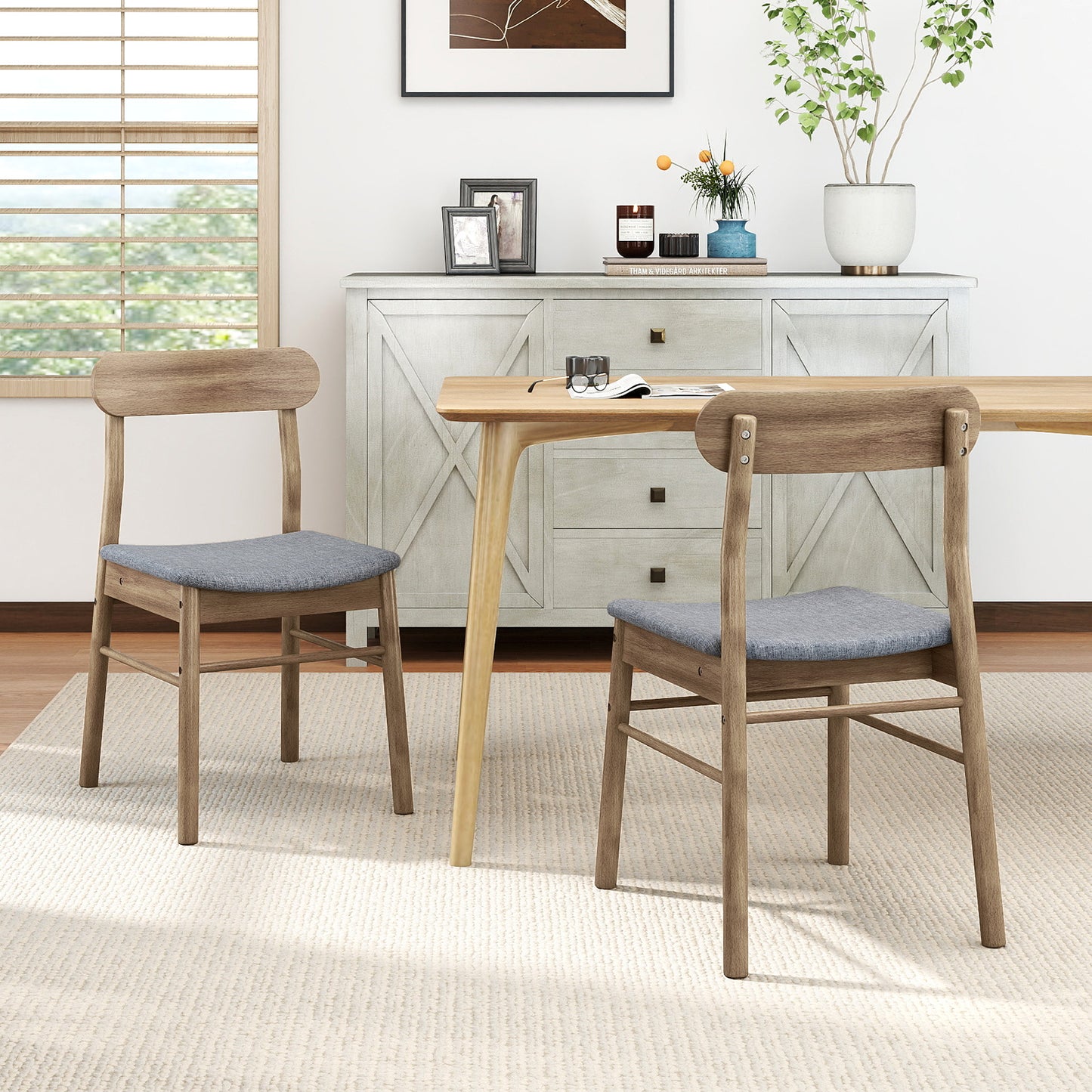 Upholstered Dining Chairs Set of 4 with Rubber Wood Frame