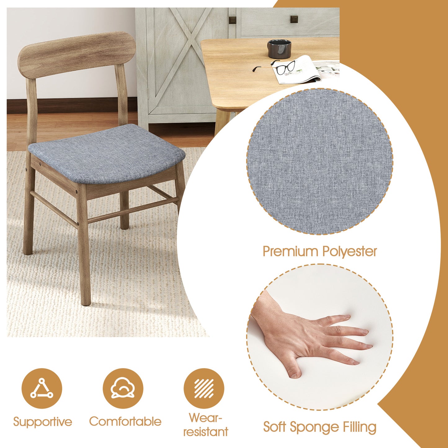 Upholstered Dining Chairs Set of 4 with Rubber Wood Frame