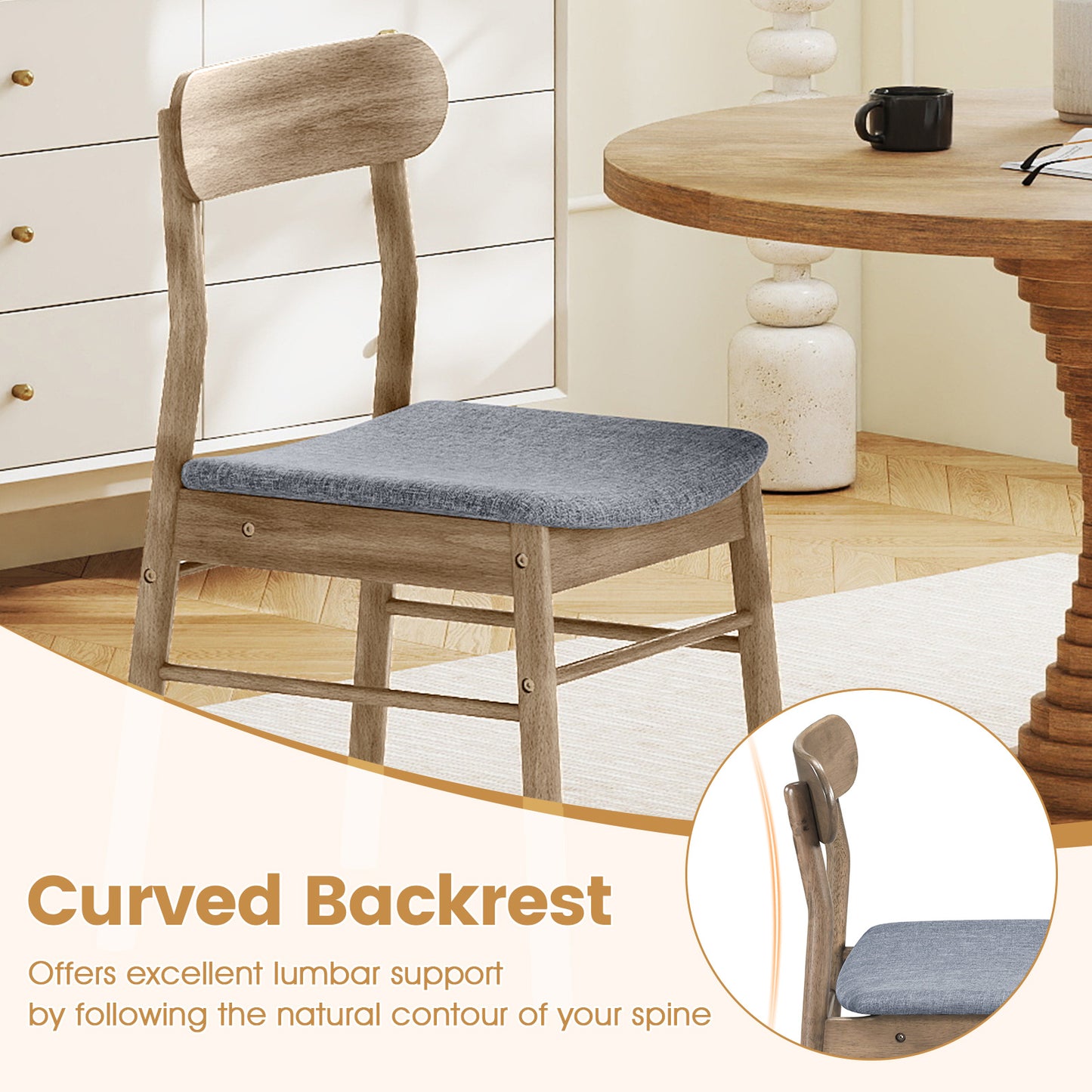 Upholstered Dining Chairs Set of 4 with Rubber Wood Frame