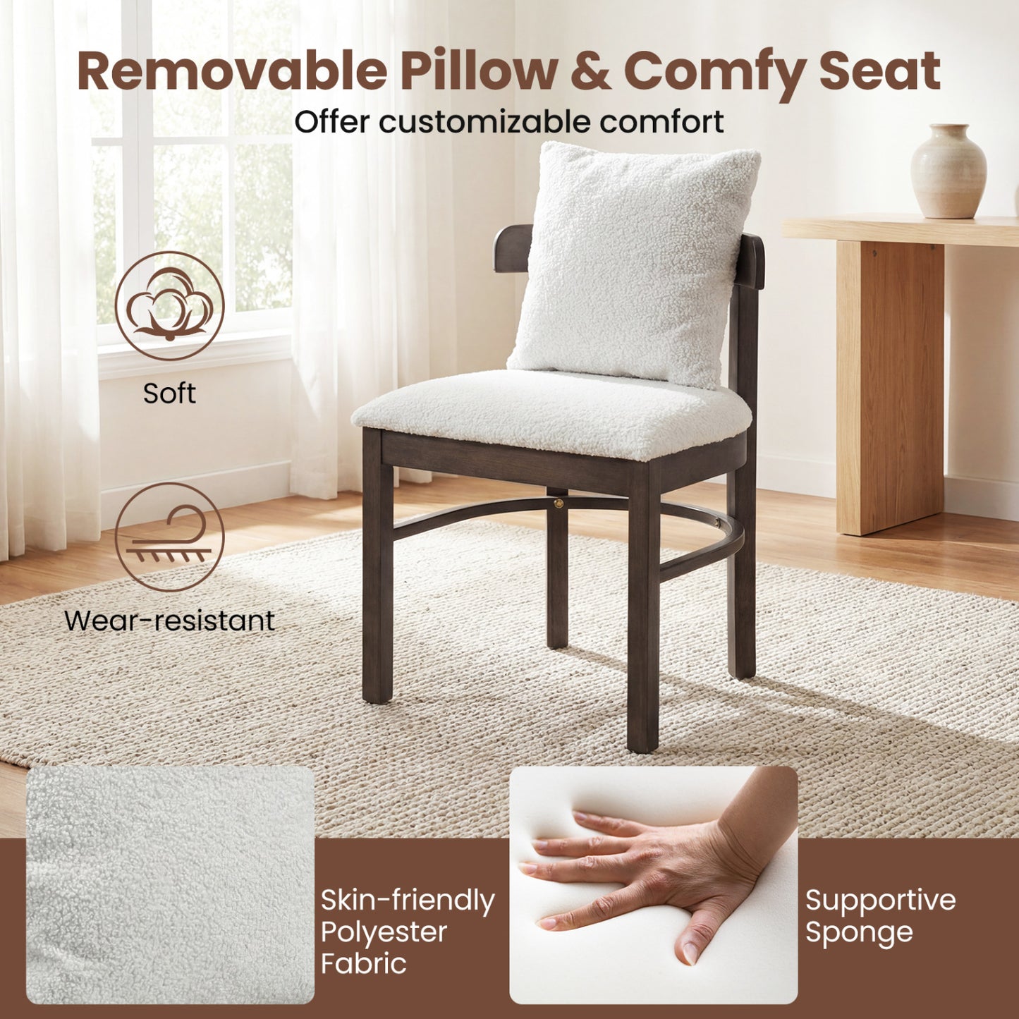 Upholstered Dining Chairs Set of 4 with Removable Pillows