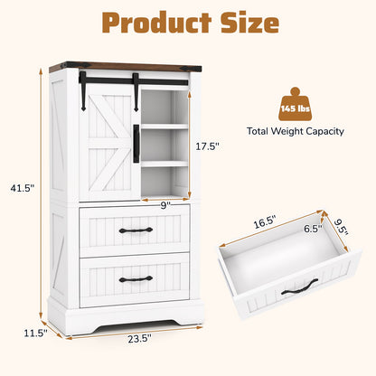 Farmhouse Bathroom Floor Cabinet Freestanding Wooden Storage Organizer-White