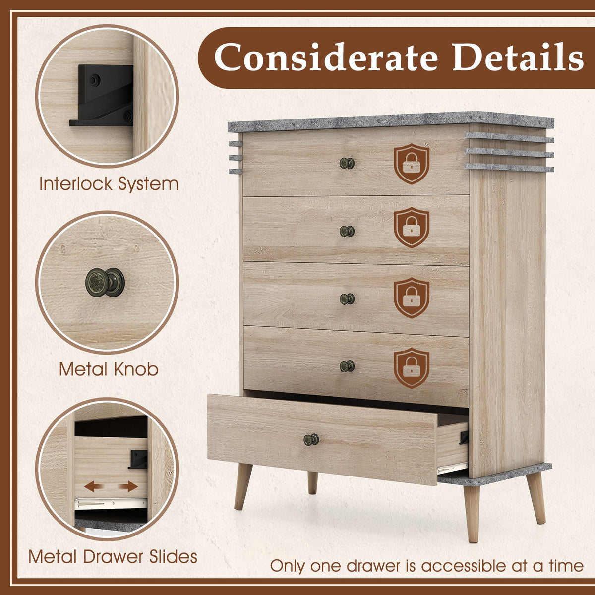 Farmhouse Chest Dresser of Drawers Tall Storage Organizer-Grey