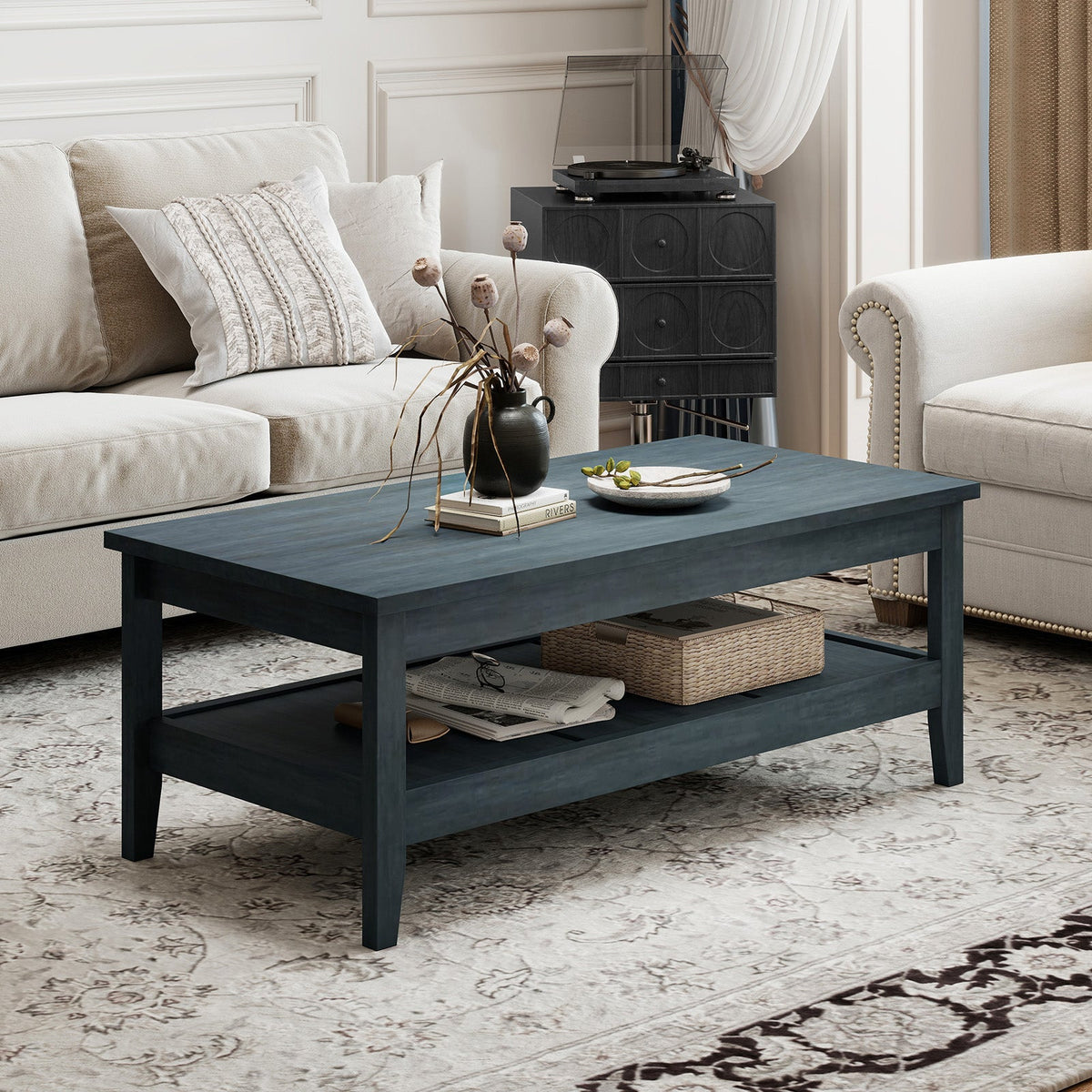 Farmhouse Coffee Table Rustic Cocktail Center Table with Thickened Tabletop