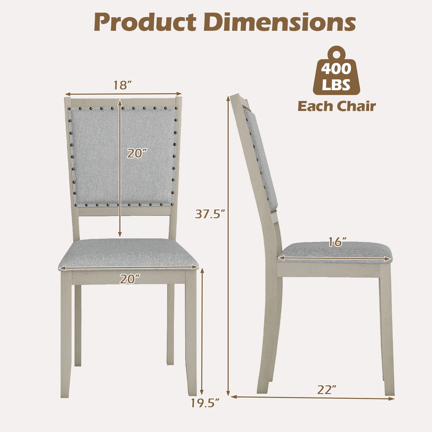 Upholstered Dining Chairs Set of 2 with Nailhead Trim