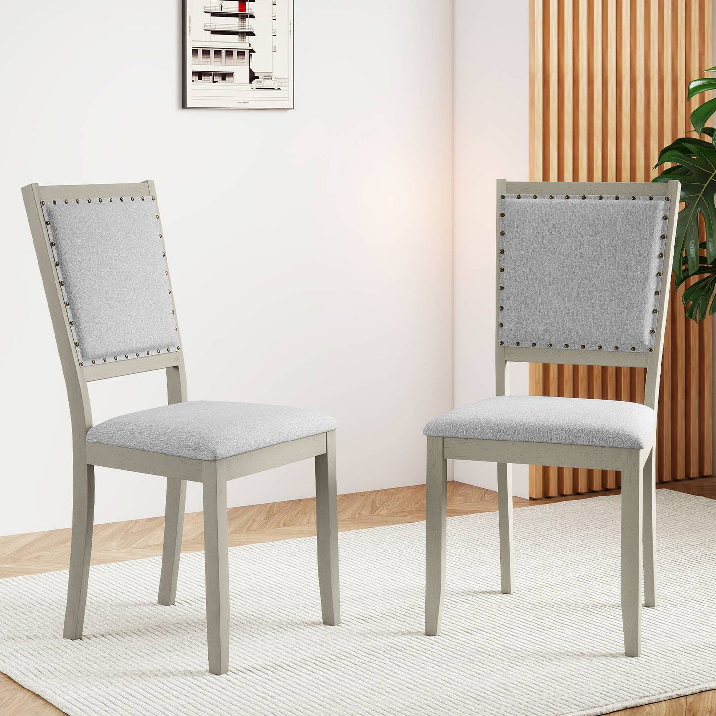 Upholstered Dining Chairs Set of 2 with Nailhead Trim