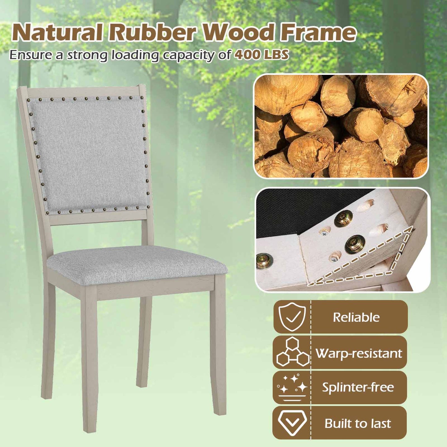 Upholstered Dining Chairs Set of 2 with Nailhead Trim