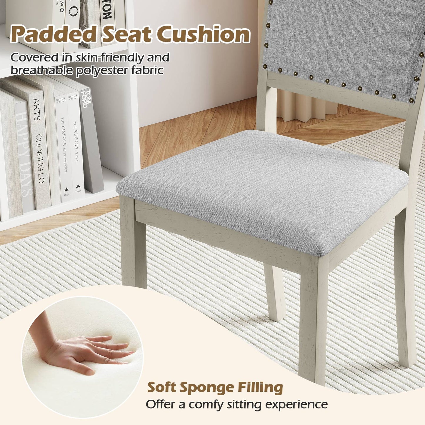 Upholstered Dining Chairs Set of 2 with Nailhead Trim