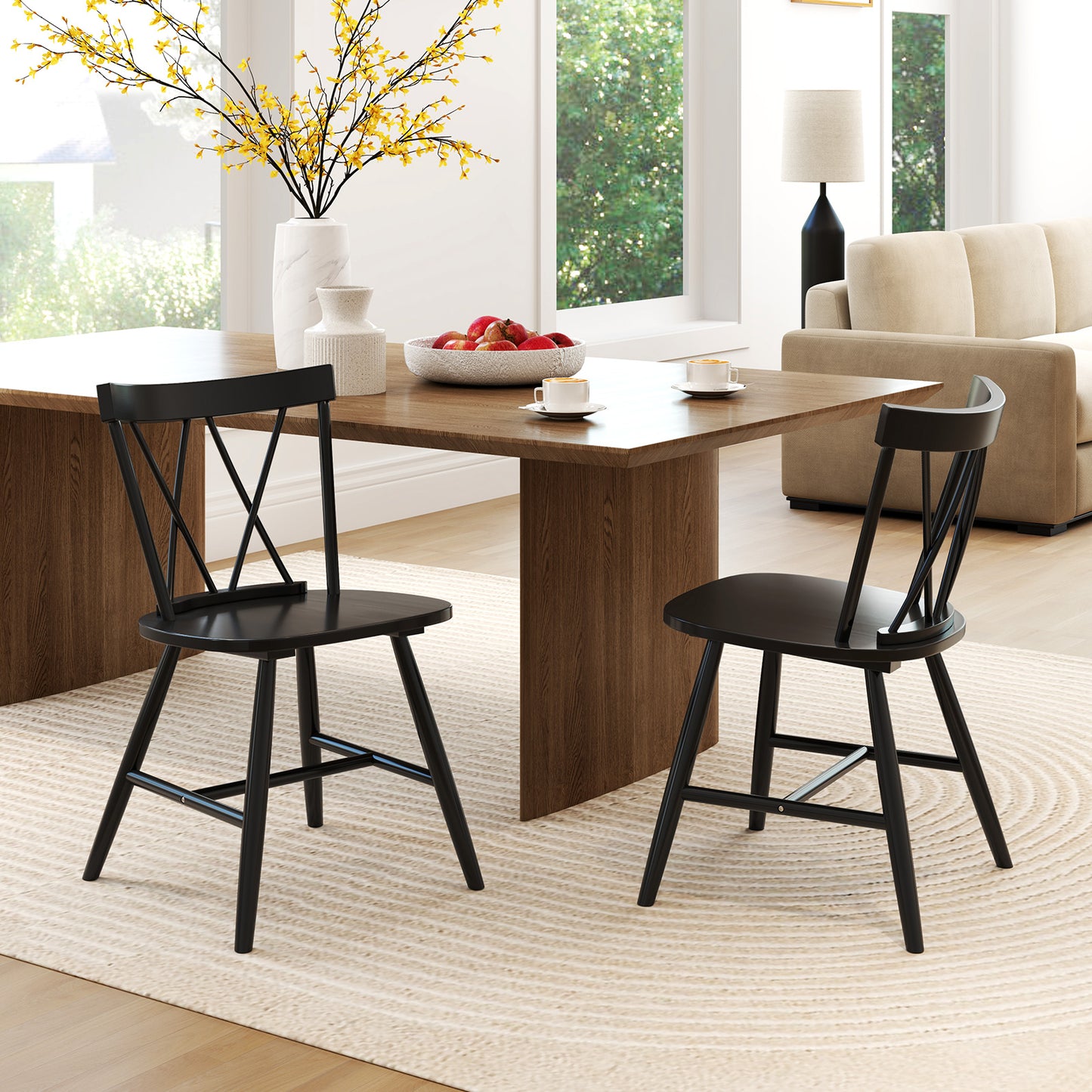 Rubber Wood Dining Chairs Set of 2 - Farmhouse Style