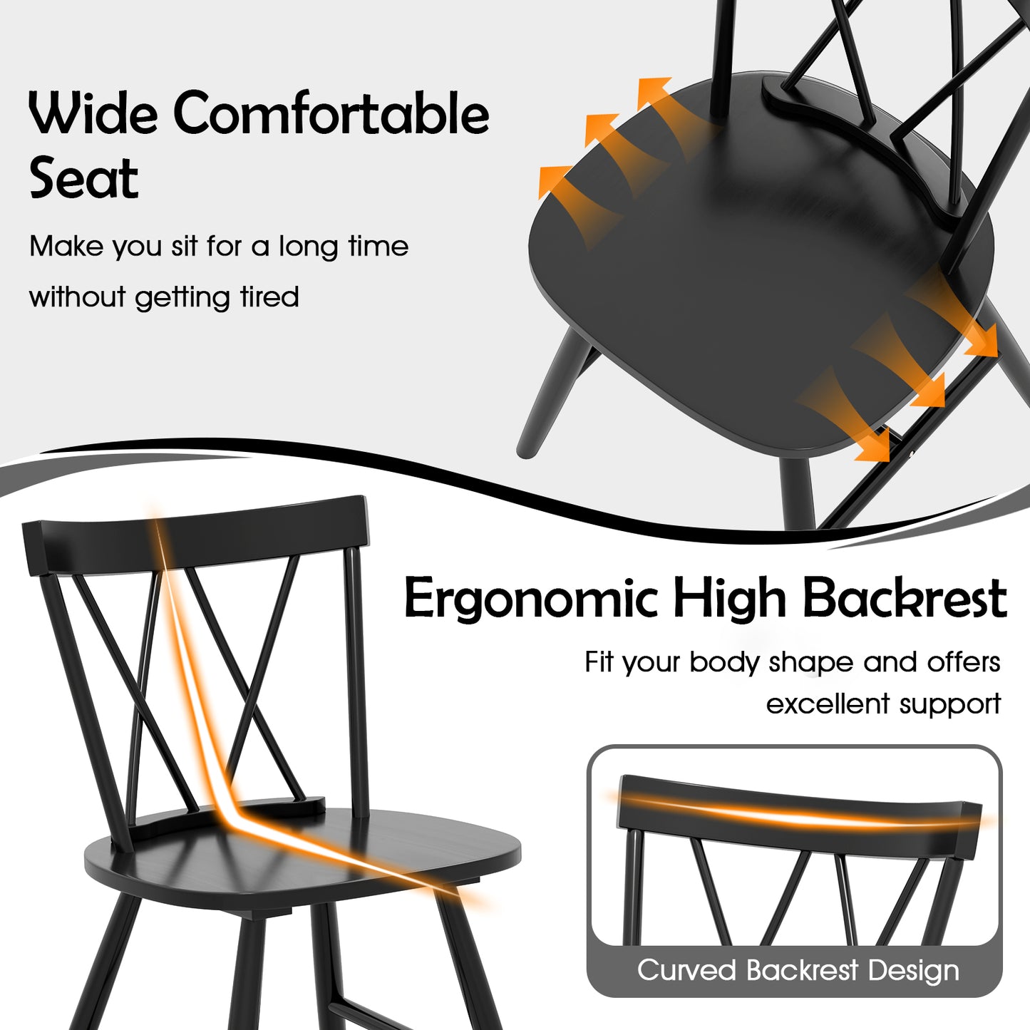 Rubber Wood Dining Chairs Set of 2 - Farmhouse Style